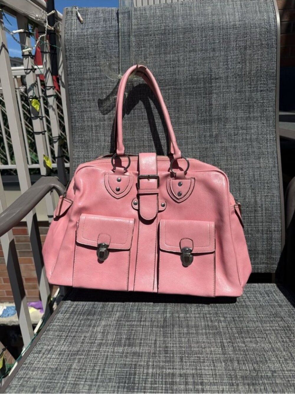 Y2K Pink Tote Shoulder Bag with Silver Hardware